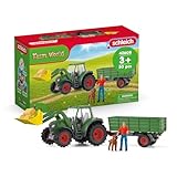 SCHLEICH Farm World | Traktor mit Anhänger 42608 | Set inkl. Traktor mit beweglichem Frontlader, beweglicher Figur Bauer Paul, Hund & Zubehör | Geschenk für Kinder | Spielzeug ab 3 Jahre | 50 Teile