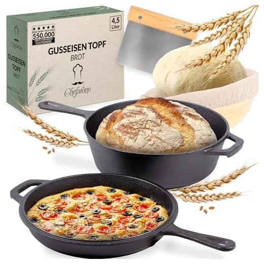 Chefarone Pentola con Padella in Ghisa 26CM – 2in1 Girarrosto e Casseruola 3L con Padella 1,5L – Compatibile Induzione – Perfetta per Pane, Pizza e Cottura Generale
