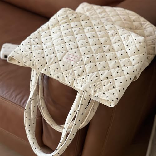 Image of Floral Quilted Cotton Shoulder Bag for Women Daily Use Medium Size Handbag Large Capacity Thickened Design Tote