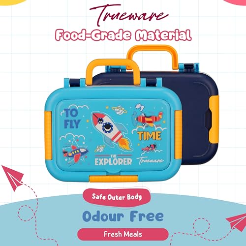 Image of Trueware Galaxy 3 304 Stainless Steel PU Insulated Lunch Box with Three Compartment BPA Free, Food Grade Ideal for School, Picnic, Office & Outdoor - 520ml