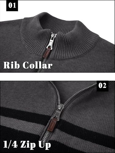 TACVASEN Mens Quarter Zip Jumper Long Sleeved Mock Neck Pullover Casual Winter Sweater Knitted Turtleneck Sweater Dark Grey, XXL