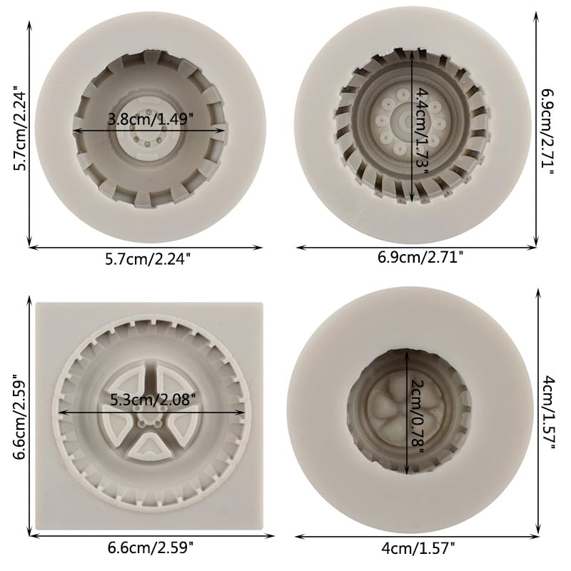 MYPRACS Round Tire Fondant Mould Truck Wheel Silicone Moulds for Cake Decorating Cupcake Topper Sugar Craft Gum Paste Candy Chocolate Polymer Clay Soap Jelly Set of 4 - Image 2