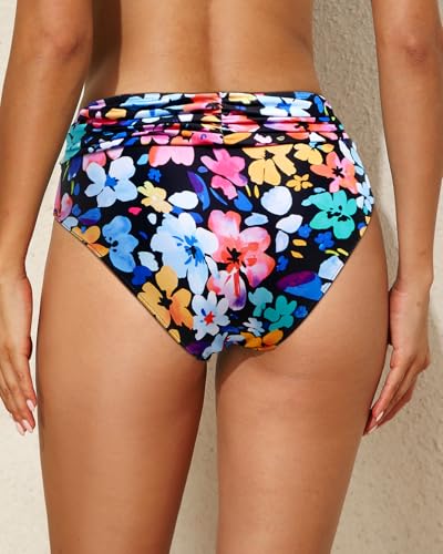 Image of Tempt Me Women Mid Rise Bikini Bottoms Full Coverage Swimsuit Ruched Scrunch Swim Bottom