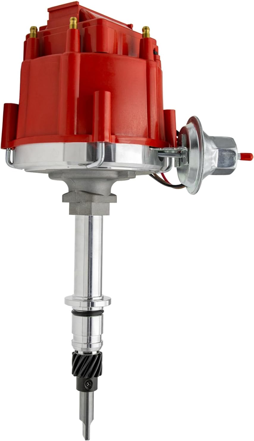 HEI Ignition Distributor with 65K Coil 6 Cylinders Compatible with Jeep Straight 6 232 3.8L 242 4.0L 258 4.2L, Red Cap
