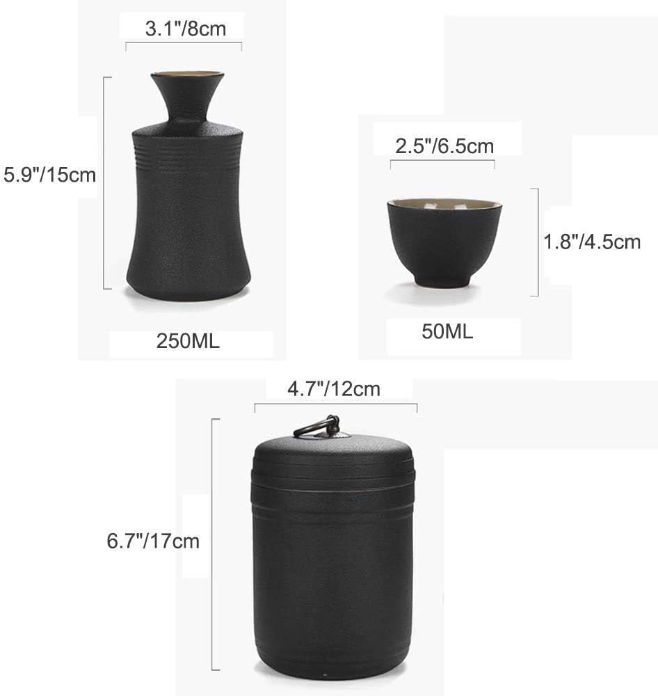 6 Pieces Sake Set Japanese Black Ceramics Wine Glasses with Warmer Pot and Stopper Traditional Crafts Cups for Cold/Warm/Hot Sake/Shochu/Tea