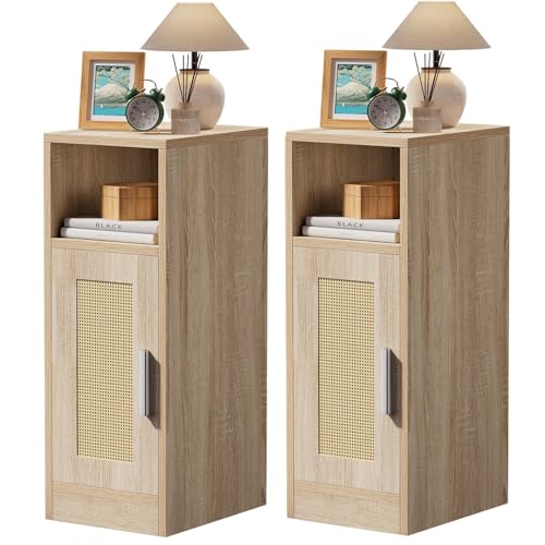 IBUYKE Rattan Nachttisch 2er Set, Schmal Beistelltisch mit...