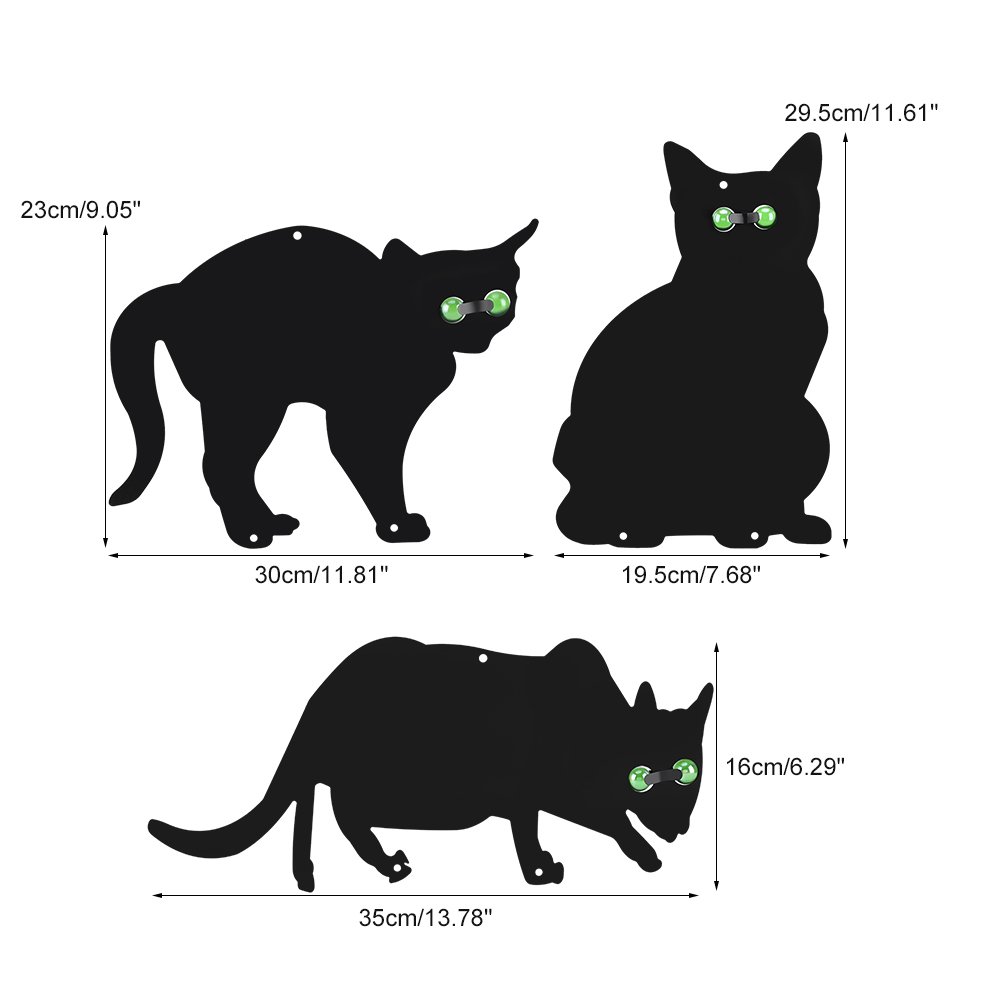 Black Cat Garden Scarer Set, 3 Pack Metal Silhouette with Glass Marble Eyes, Humane Outdoor Pest Control Deterrent - Image 2