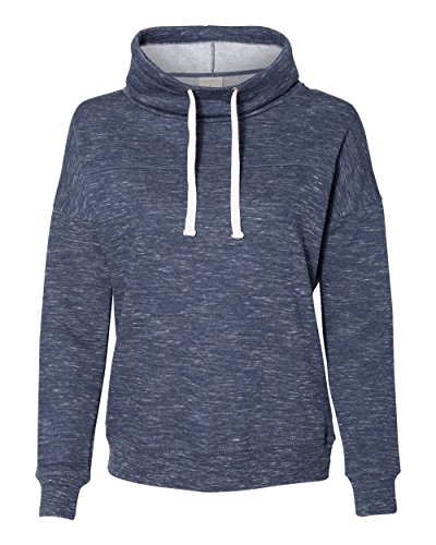 J America Ladies' Melange Fleece Cowl Neck Sweatshirt L Navy #TOP12
