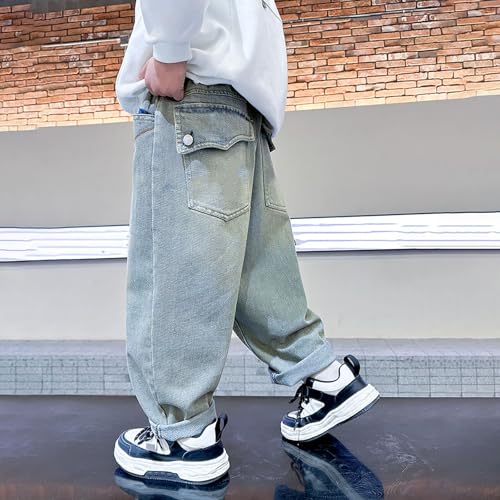 Boys Casual Straight Leg Denim Pants Loose Fit with Functional Pockets Stylish Everyday Wear for Kids4
