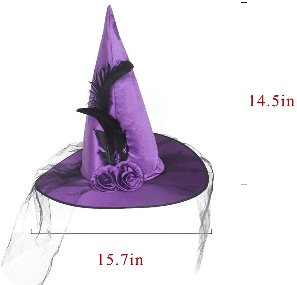 JUSTOTRY Magic Master Purple Witch Hat for Halloween Party Hats for Women & Girls Women's Witch Hats with Roses & Feathers(Purple)