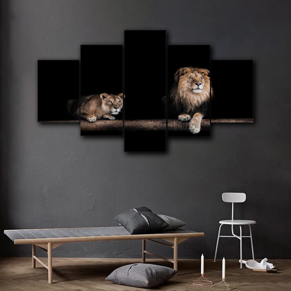 RAPSANI 5 teiliges wandbild Tiere 5 stück leinwand wandkunst,5 teilig leinwand wanddeko wohnzimmer,leinwanddruck 5 teilig bilder wohnzimmer modern groß,mit rahmen,Löwen,xxl 150x80cm