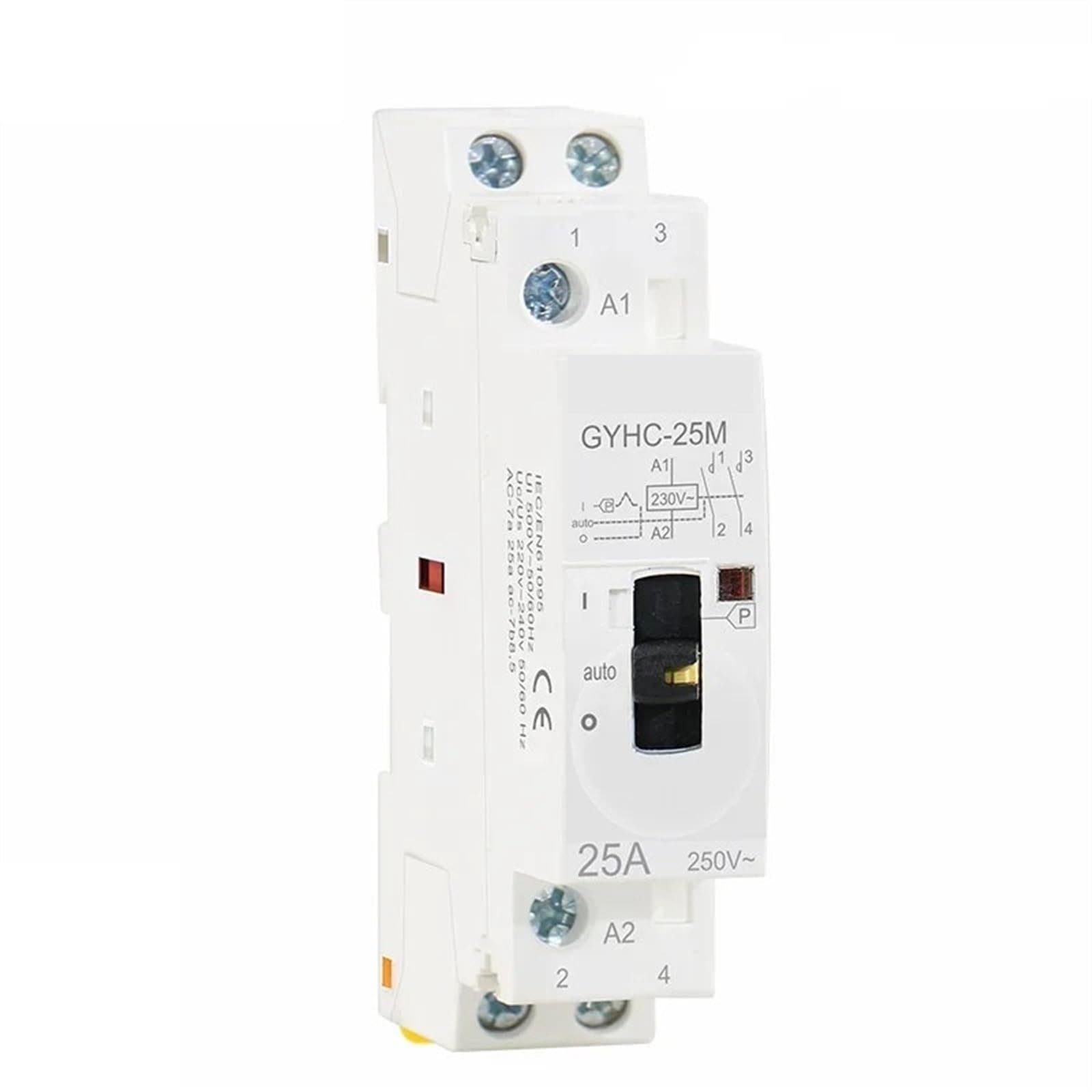 Contactor Modular GYHC 2P 16A 20A 25A 2NO o 2NC 220V Control Manual Contactor doméstico Tipo de carril Din 1 Uds (Color : 2P 16A 2NC 220V)
