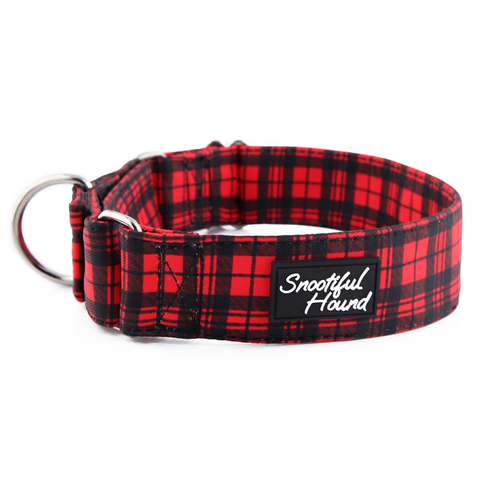 Snootiful Hound Padded Martingale Collar, Red Tartan Check, Ideal for Greyhounds Whippets