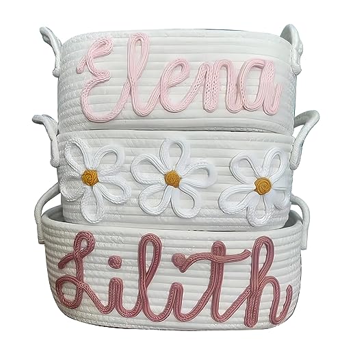Custom Baby Name Basket, Baby Shower Gift Basket, Diaper Caddy For Baby Girl-Cotton Rope Diaper Caddy,Diaper Organizer For Changing Table (Option 1)