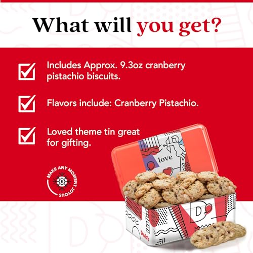 David's Cookies Cranberry Pistachio Biscuits Sweet Sampler in Love Tin - 9.3oz Irresistible Crunch, Snacks & Bakery Treats - Ideal for Snacking & Gifting - Delicious Gourmet Gift For All Occasions - Image 3