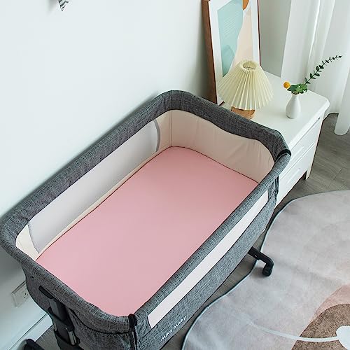Baby Bassinet Sheets 4 Pack Compatible with 33" x 20" Mika Micky, Baby Delight, Dream On Me, AMKE and Other Rectangle Bassinet Mattress, Ultra Soft & Skin-Friendly, Pink Print