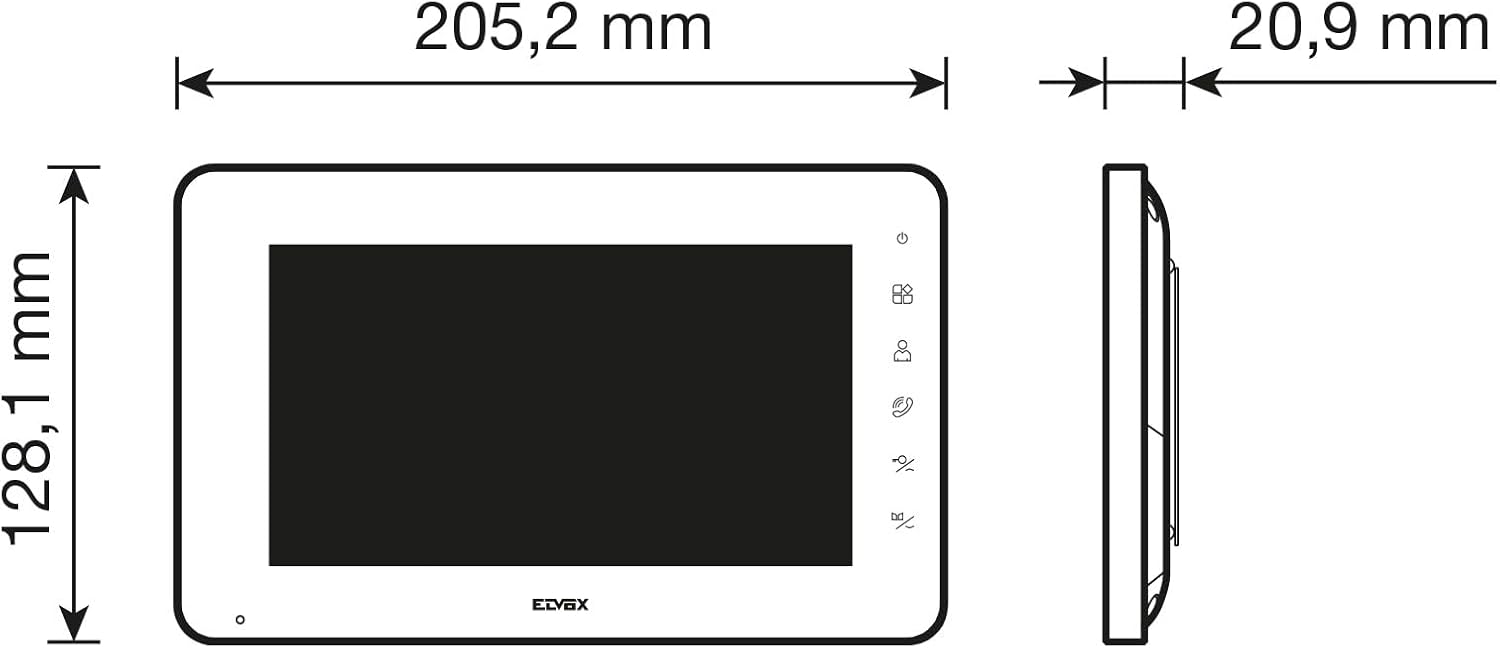 Dimensions of the VIMAR K42931 indoor monitor