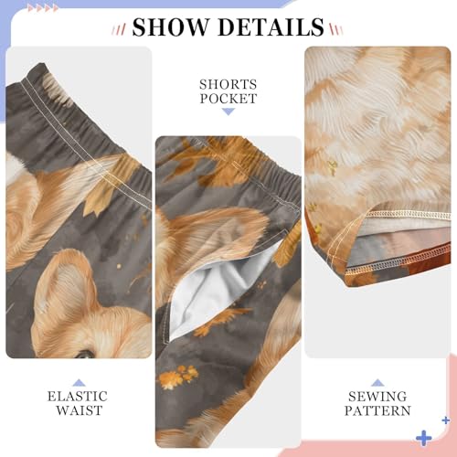 Corgi Dog Autumn Maple Boys Long Pants Soft Trousers Elastic Waist Kids Lounge Bottoms with Pockets S-XL4