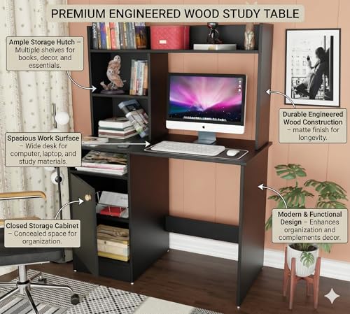 Image of Spyder Craft Indus Engineering Wood Modern Office Desk Study Table Computer Table for Office Work from Home Kids Study Room Workstation (Black)
