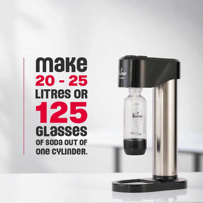 Image of Mr. Butler Instafizz Soda Maker- Single Cylinder, Create Sparkling Water In Home Kitchen, Compact, Space Saving Design, Soda Beverage Carbonator, Silver & Black.