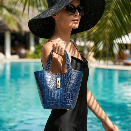 Image of Tote Bag for Women Vegan Leather Bucket Purse for Women Top Handle Handbag Shoulder Bag with Detachable Small Purse