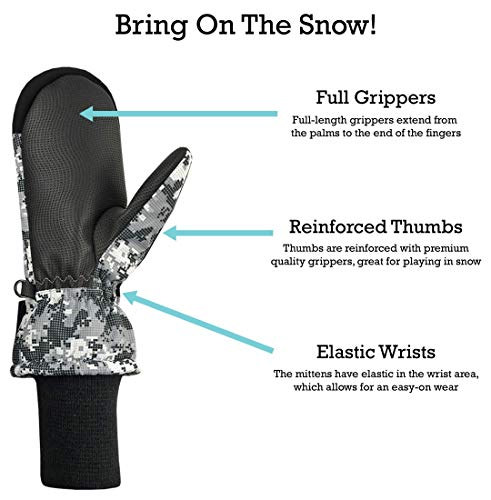 Image of N'Ice Caps Kids Waterproof Snow Mittens Cold Weather Thinsulate Insulated | Toddler Gloves with Easy-On Extra-Wide Hook and Loop Flap, Durable Grippers Provide Dexterity for Winter Play and Skiing