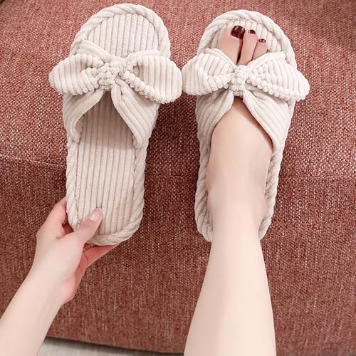 Slippers for Women Memory Foam House Bedroom Corduroy Bow Crossbands Slide Slipper Shoes Comfy Trendy Slippers