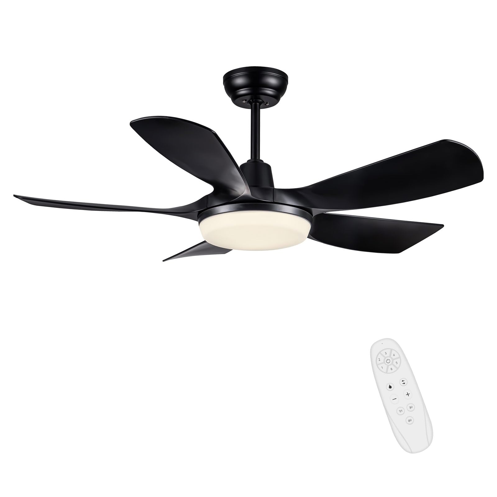 Newday Ventilatore da Soffitto Nero, 106cm Ventilatore da Soffitto con Lampada e Telecomando Silenzioso, Ventilatore da Soffitto con Luce Dimmerabile 5 Pale per Soggiorno Camera da letto Patio