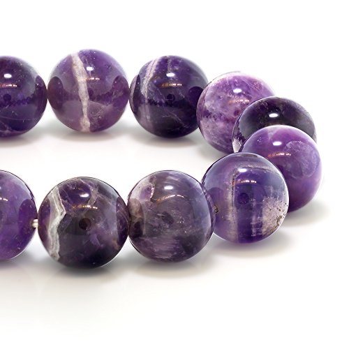 Gem Stone King Purple Amethyst Bead Gemstone Stretchy Bracelet for Women 8.5 Inch Round 16MM2