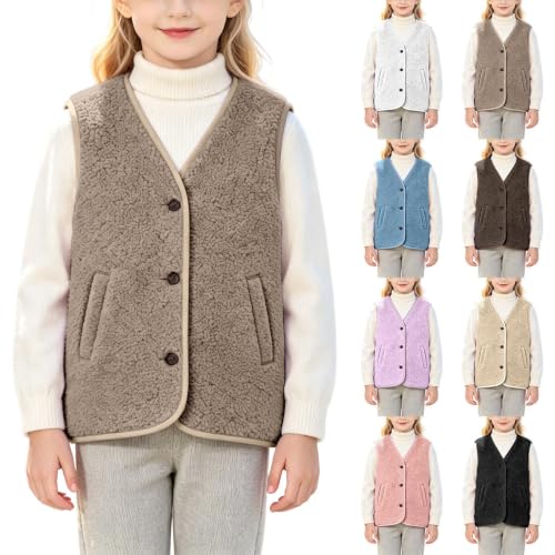 Kids Girls Fleece Teddy Vest Lightweight Waistcoat Fuzzy Jacket With Pocket - image 1
