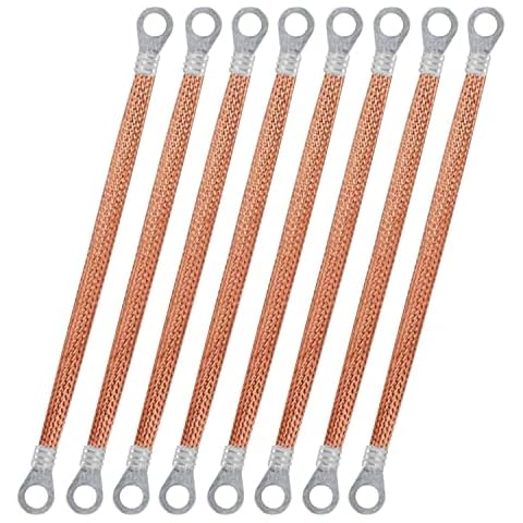 DEANKEJI 8 Pcs Earth Strap, 300 MM (11.8 in) Battery Lead Earth Strap, Copper Clad Aluminum Engine Earth Strap, It Can be Used for Cable Tray Grounding, Distribution Box Grounding Cover