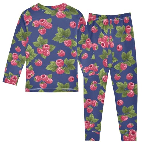 Pajama Sets Long Sleeve Raspberry Leaves Pattern Soft Comfy Sleepwear 2 Piece PJS 3-8T3