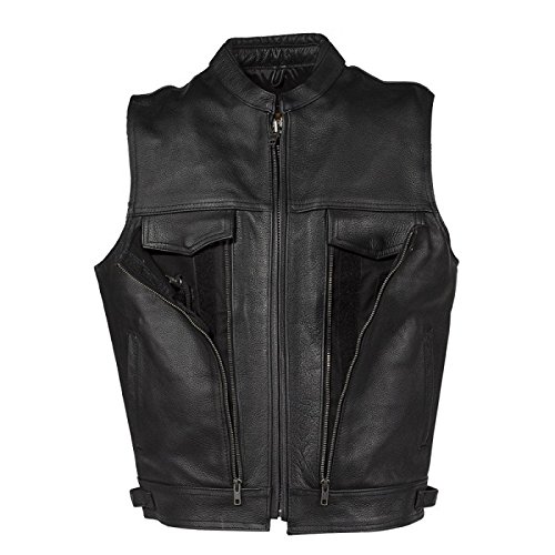 Billys Biker Gear Big Men's Top Grade Leather Motorcycle Vest With Gun Pockets (Size 5XL, 64)