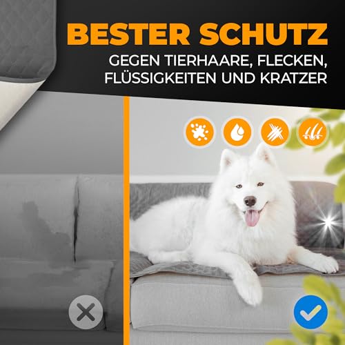 SympaTierisch wasserdichte Hundedecke - Robuste Hundematte als Schutz für Sofa & Bett - rutschfeste Hundedecke auch für große Hunde geeignet - in der Waschmaschine waschbar - 150 x 130 cm - grau