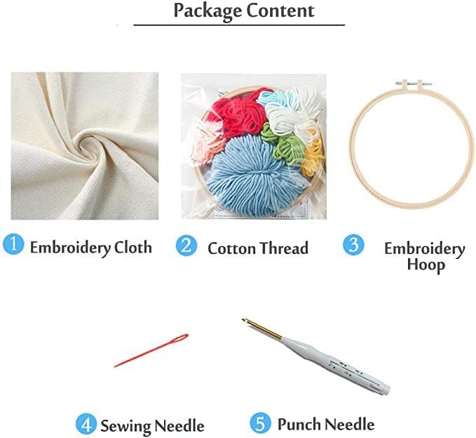 Punch Needle Kit Rug Set Embroidery Kits for Beginner Starter Kits with Stamped Color Pattern Instruction Yarn Adjustable Pen Hoop for Rug Hooking DIY Tools Set(A White Flower)