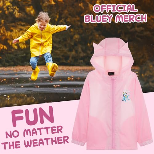 Bluey Girls Raincoat With Hood, Waterproof Fleece Lined Outdoor Rainwear For Kids2