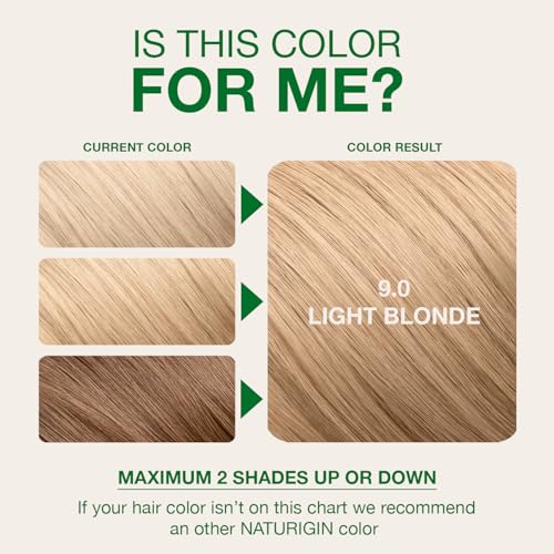 Image of Naturigin Permanent Hair Color, 9.0 Light Blonde, Ammonia Free, 100% Gray Coverage, Nourishing Natural Formula, For All Hair Types, Long-Lasting, Vegan & Cruelty-Free, 1 Pack