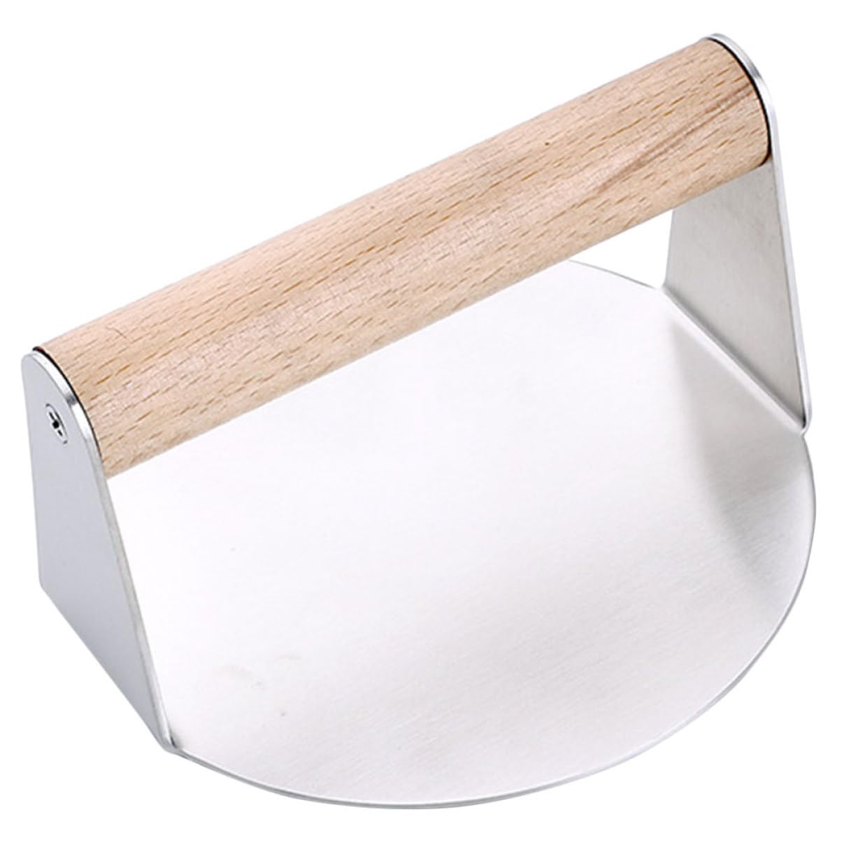 Prensa Manual Redonda de Acero Inoxidable y Madera para Hamburguesas | Color Plata, Tamaño Uniforme Pieza, Mango Cómodo, Uso en Parrilla o Plancha