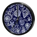 Wanduhr, Muscheln, blaues Muster, 24 cm, leise, nicht tickend, leicht zu...