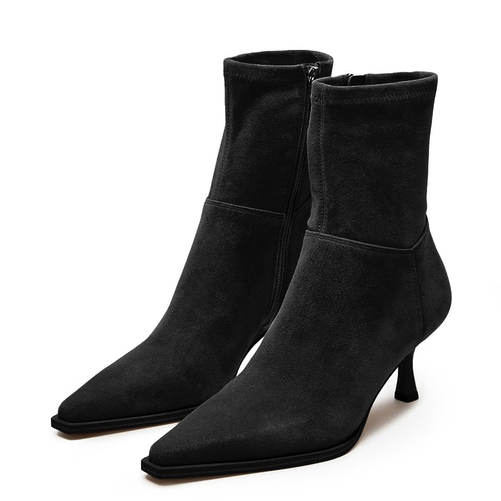 JORISTIMO Ankle Boots for Women Kitten Heel Short Boots Dressy Pointed Toe Booties Side Zipper