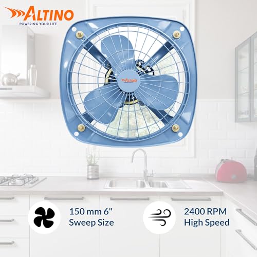 Image of Altino Heavy Duty Fresh Air Exhaust Fan for Industrial, Kitchen, Home, etc| High Speed Motor, Energy Efficient, Low Noise Operation & Easy to Clean, 1 Yr Warranty (Grey, 6 Inch, Reversible Rotation)