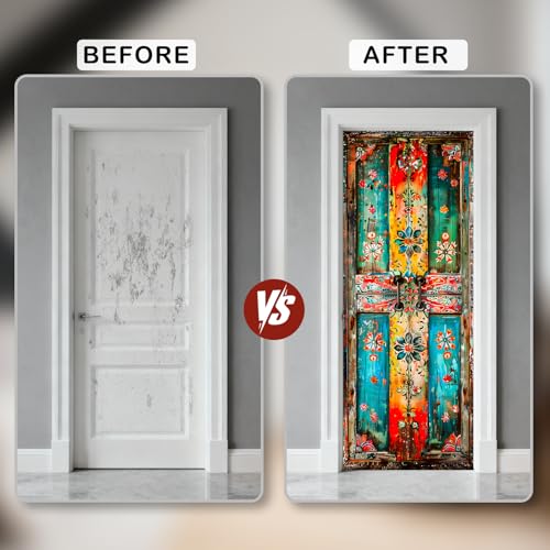 Image of Nuxovilar Ethnic Wooden Door Sticker 30.3x78.7 Vinyl Decal