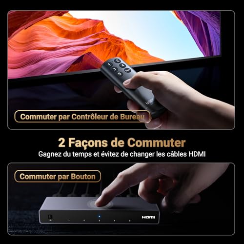 Image of UGREEN 8K 60Hz Switch HDMI 2.1 5 Inputs 1 Output 4K 240Hz HDCP 2.3 Switch Power Adapter with Remote Control Compatible with PS5 /4 Xbox Nintendo Switch DVD Apple TV Fire Stick