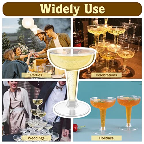 Kyapck 100 Pack Plastic Champagne Coupe Glasses, 4Oz Stem Disposable Martini Glasses For Parties, Stackable Plastic Cocktail Glasses For Margarita, Birthday, Wedding #TOP6