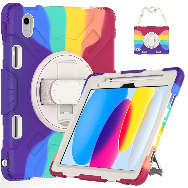 Robustrion Cover for iPad 10th Generation Cover Case, Armor Cover for iPad 10th Generation/iPad 10th Gen with [Pencil Holder] [Handle] [Shoulder Strap] - Rainbow Red (B0BTGRZHRM) Amazon Price History, Amazon Price Tracker
