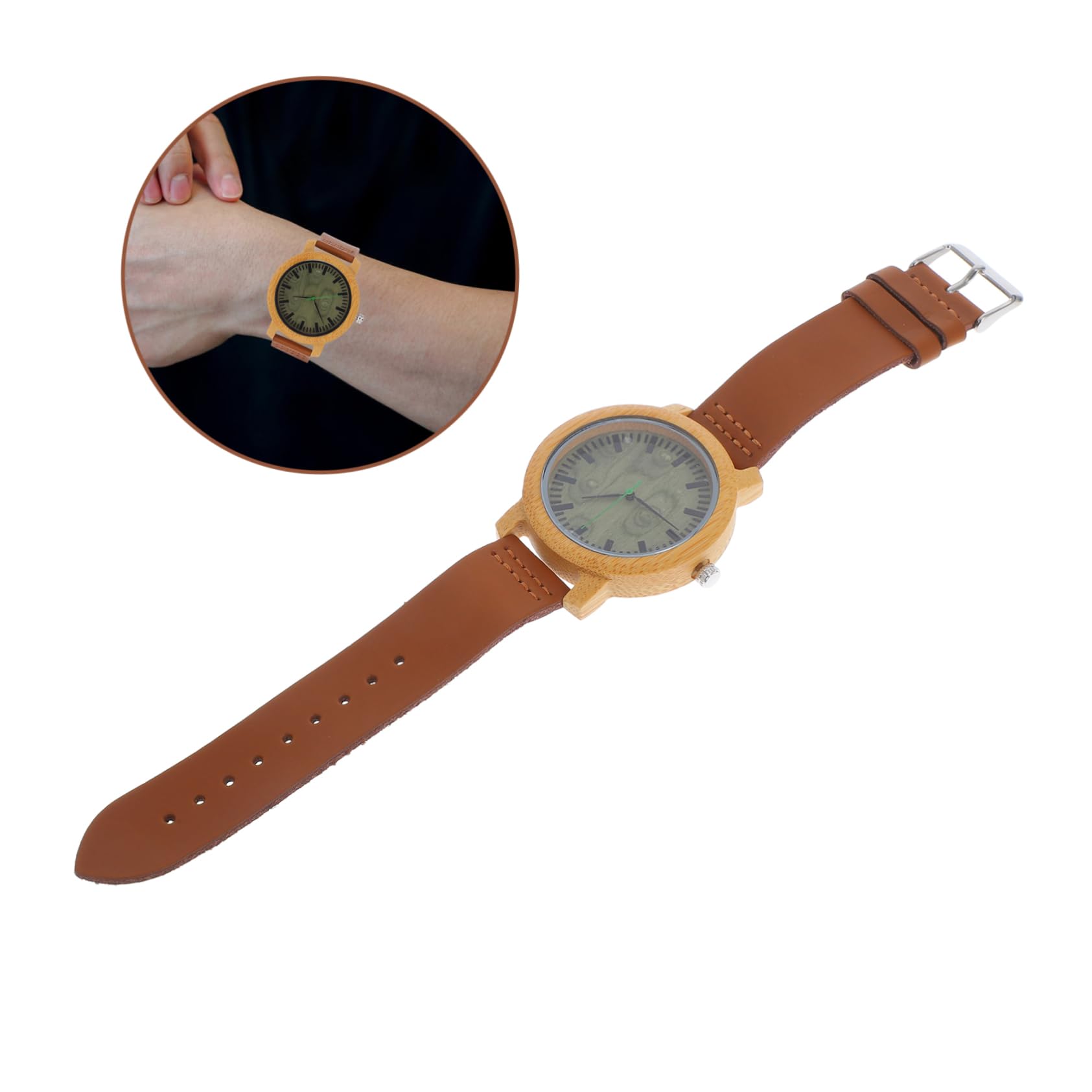 SHERCHPRY Reloj De Madera para Hombre Reloj De Pulsera Artesanal Correa De Cuero Genuino y Movimiento De Cuarzo para Uso Diario y Formal Hecho Mano De Bambú y Madera Verawood