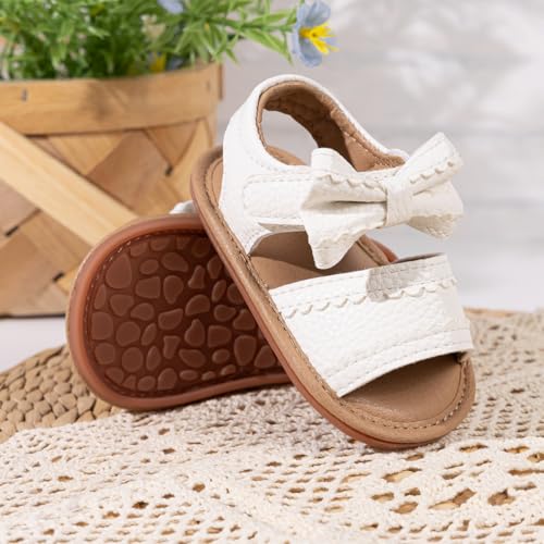 Image of HsdsBebe Baby Girls Sandals Bohemia Flower Bow Soft Sole Toddler First Walkers Beach Summer Shoes