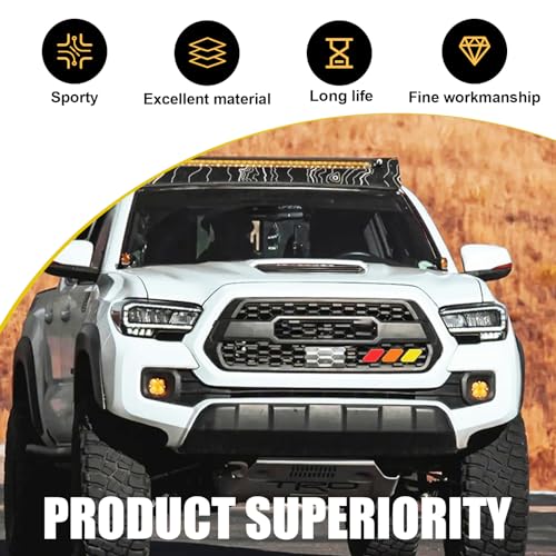 Image of 1 PC Car Grille Insert Trims, ABS Front Grille Badge, 4.72 inch x 0.98 inch Tri-Color Decoration, Auto Center Mesh Sign, Compatible with Tacoma, 4 Runner, Tundra Models (Yellow & Orange & Red)