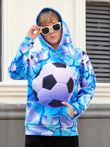 Image of Funnycokid Boys Hoodies Kids Sweatshirt Warm Youth Print Girls Hooded Clothes with Pocket 6-16 Years