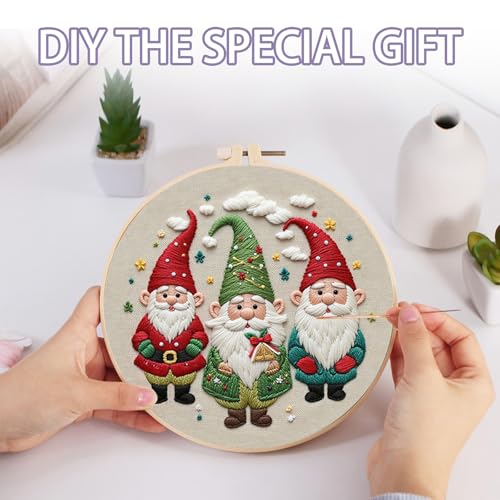 Image of Offizon Christmas Embroidery Kit for Beginners, 3 PCS Starter Cross Stitches, Winter Santa Handicrafts, Merry Chistmas